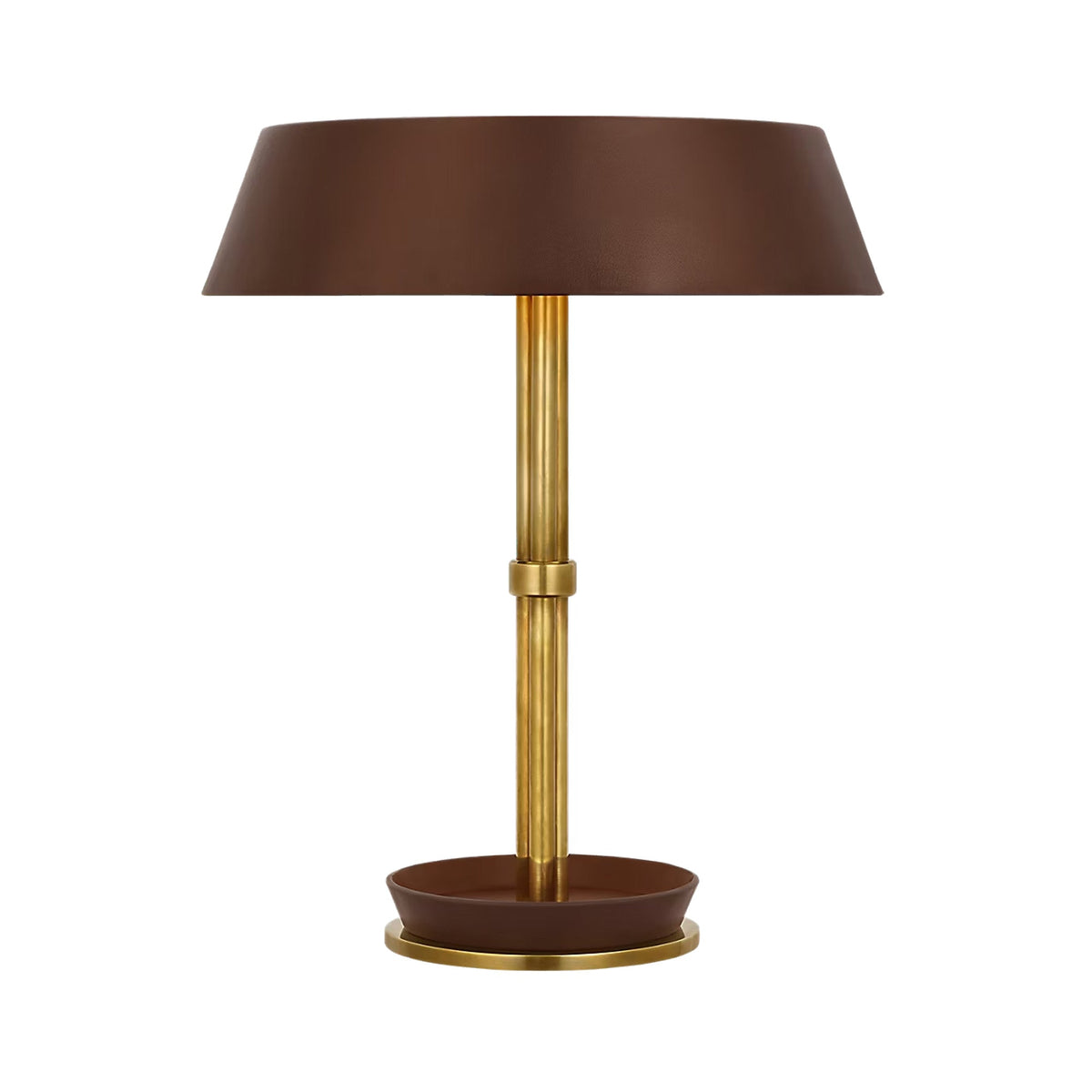 Hudson St. LED Table Lamp in Natural Brass and Carob Leather.