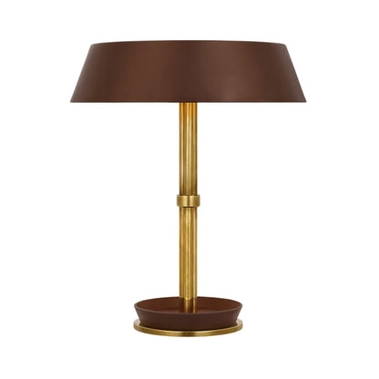 Hudson St. LED Table Lamp in Natural Brass and Carob Leather.