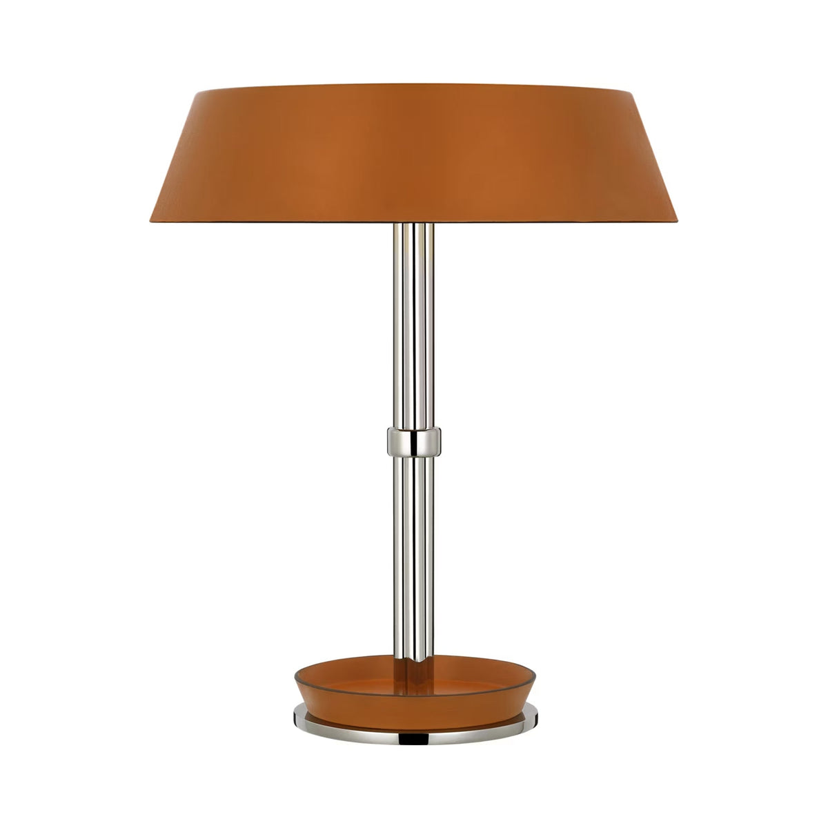 Hudson St. LED Table Lamp in Polished Nickel and Nutmeg Leather.