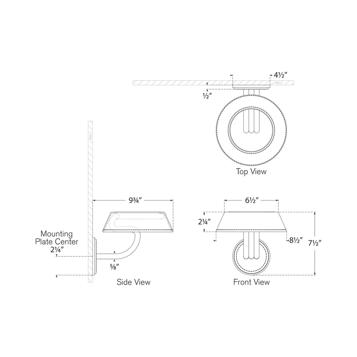 Hudson St. LED Wall Light - line drawing.