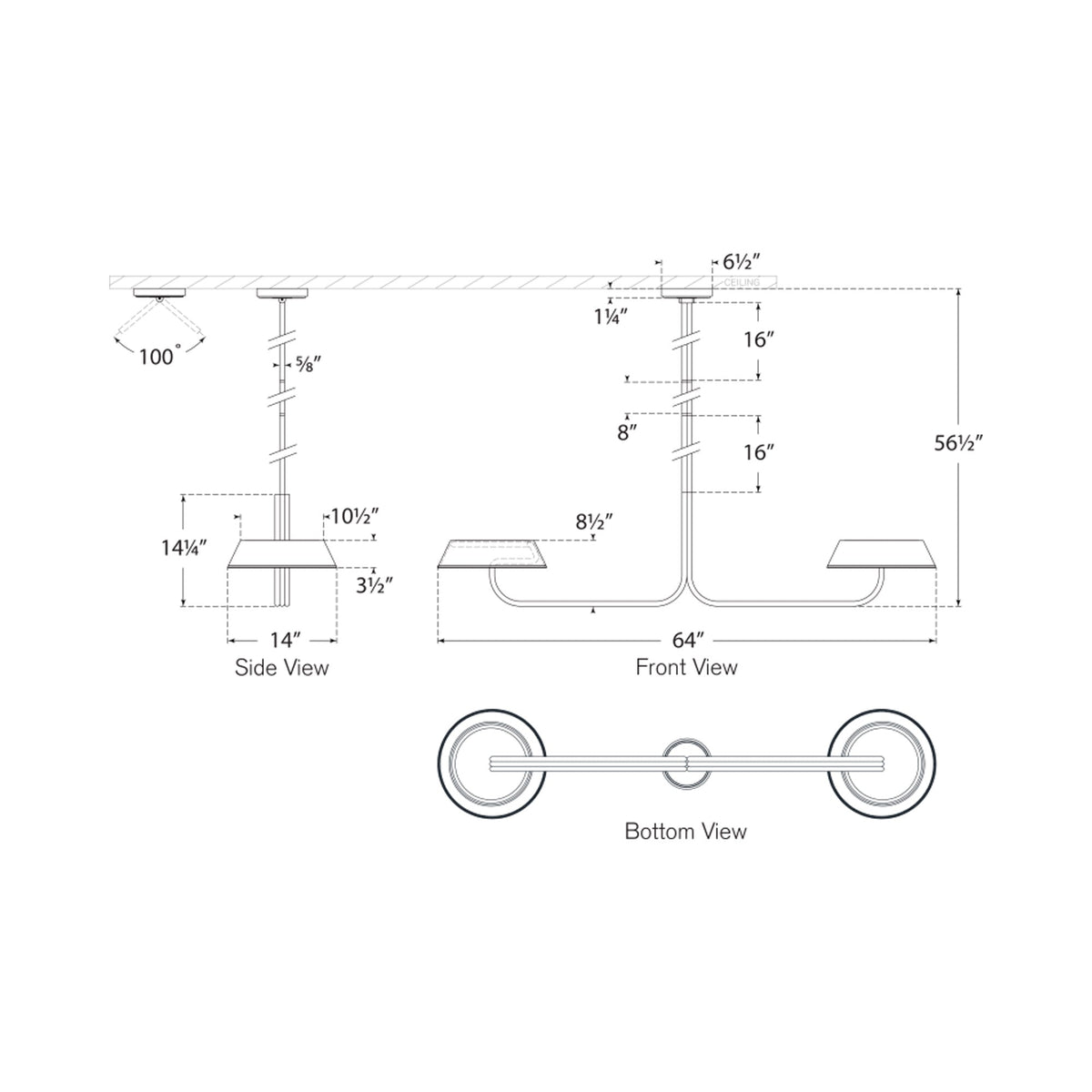 Hudson St. Linear LED Chandelier - line drawing.