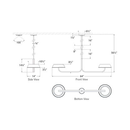 Hudson St. Linear LED Chandelier - line drawing.