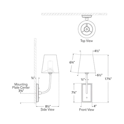 Hulton LED Rechargeable Wall Light - line drawing.