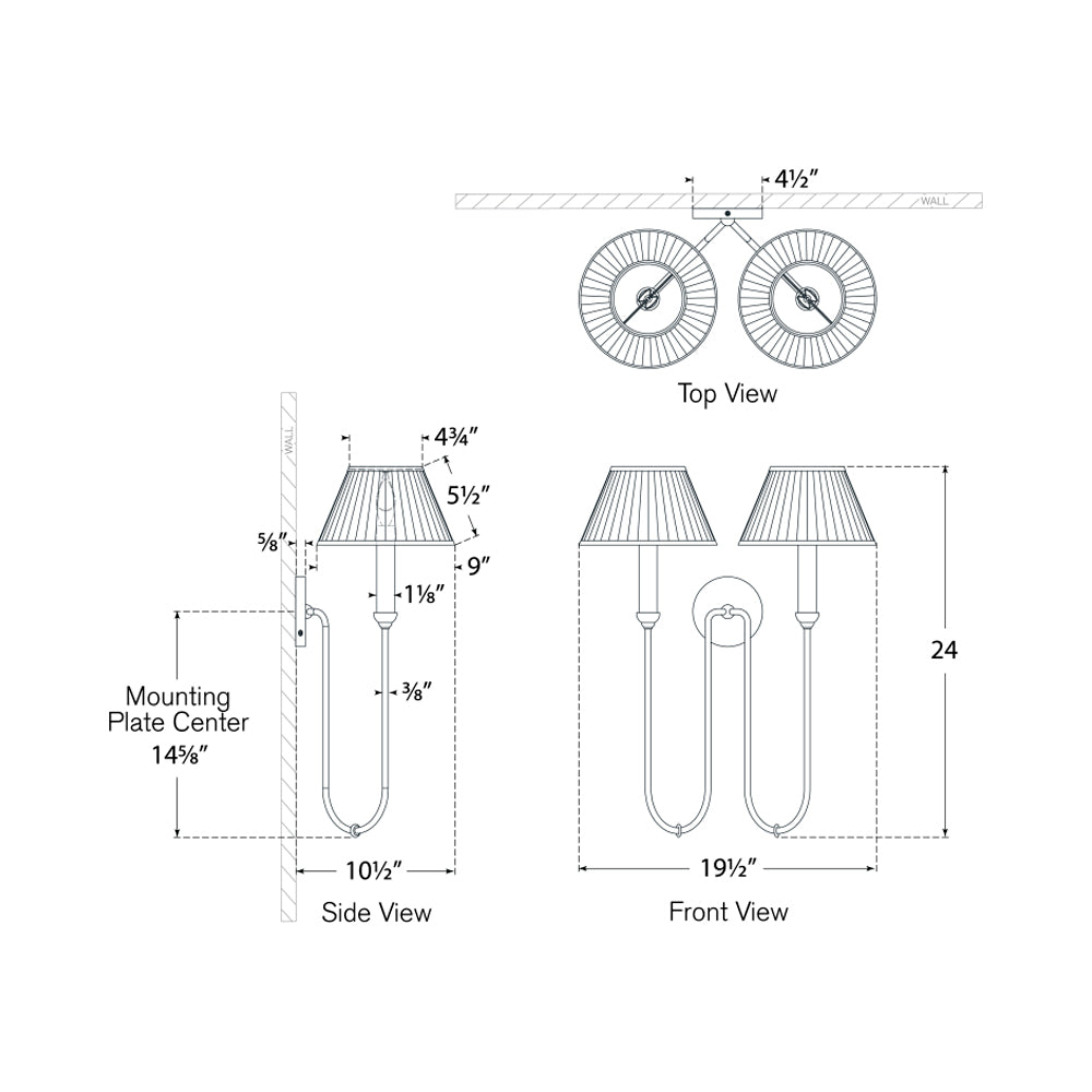 Ingela Wall Light - line drawing.