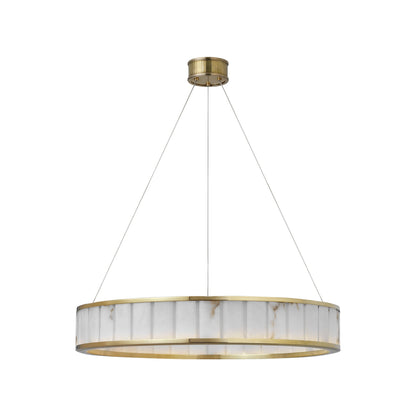 Iterna LED Ring Chandelier in Antique-Burnished Brass/Alabaster (30-Inch).