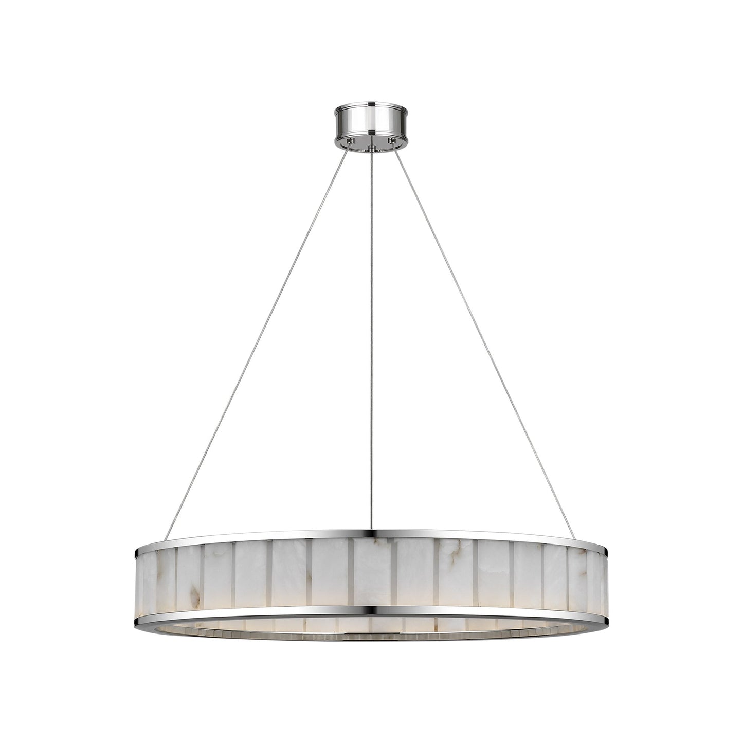 Iterna LED Ring Chandelier in Polished Nickel/Alabaster (30-Inch).