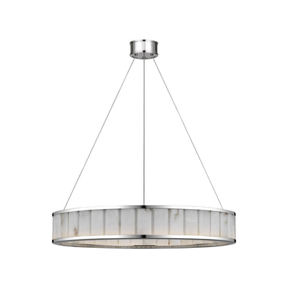 Iterna LED Ring Chandelier in Polished Nickel/Alabaster (30-Inch).