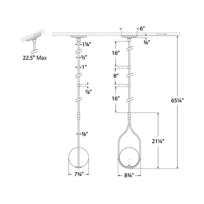 Jodo LED Pendant Light - line drawing.