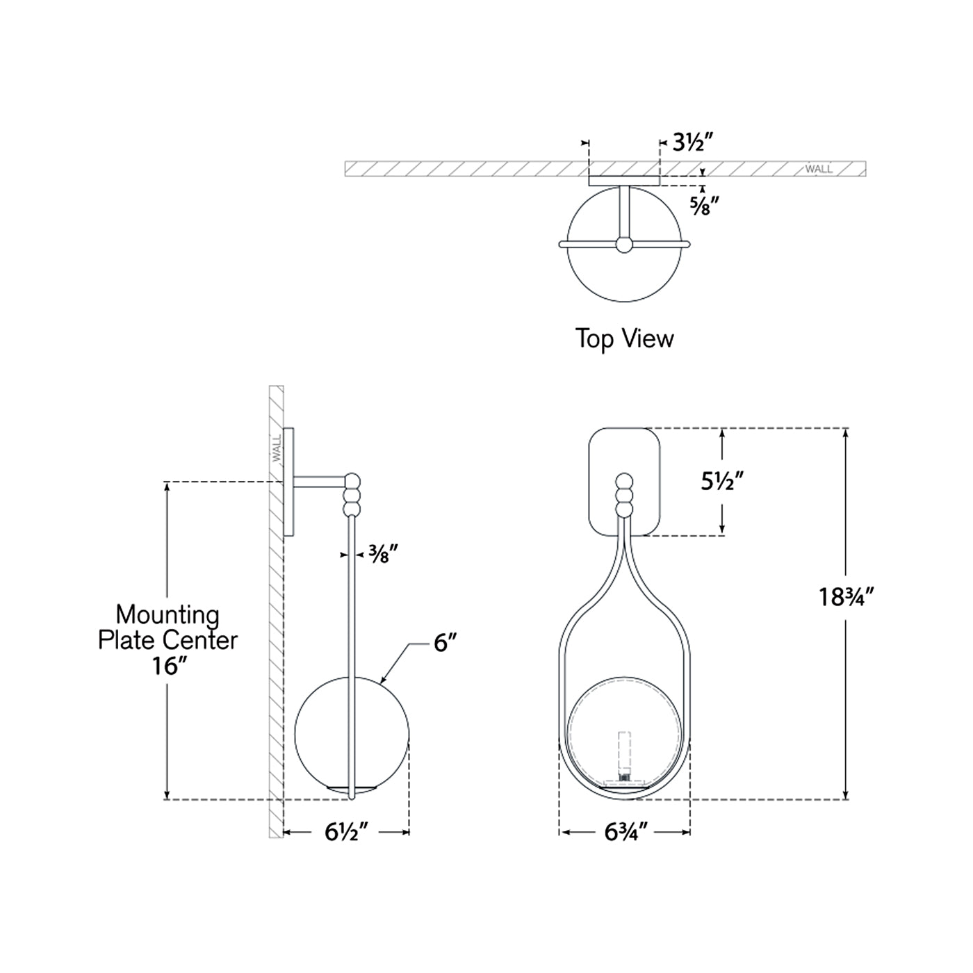 Jodo LED Wall Ligh - line drawing.