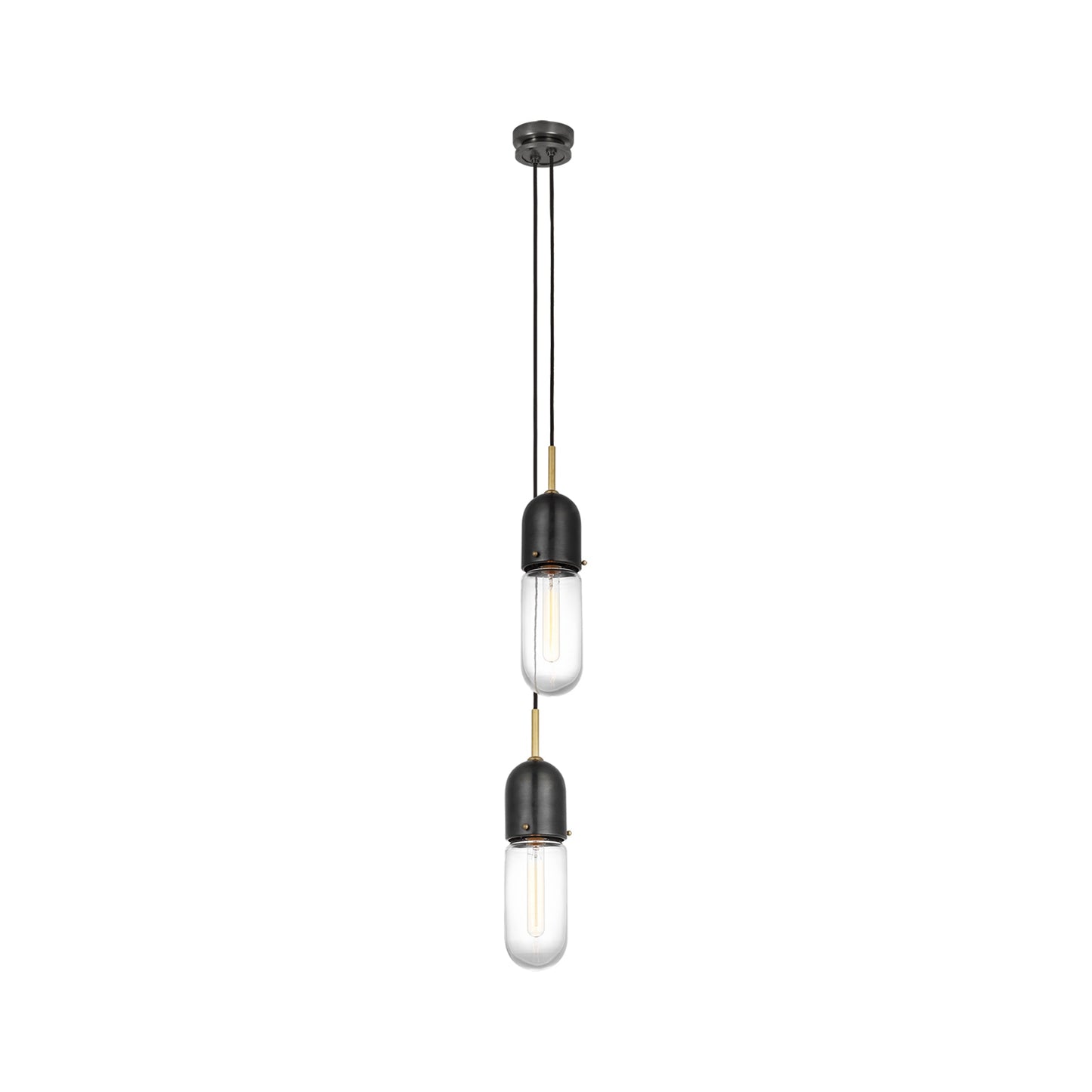 Junio Pendant Light in Bronze/Brass/Clear Glass (2-Light).