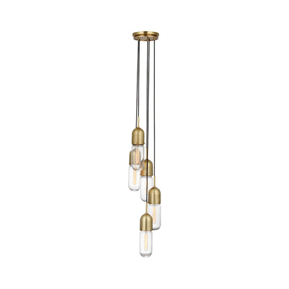 Junio Pendant Light in Hand-Rubbed Antique Brass/Clear Glass (5-Light).