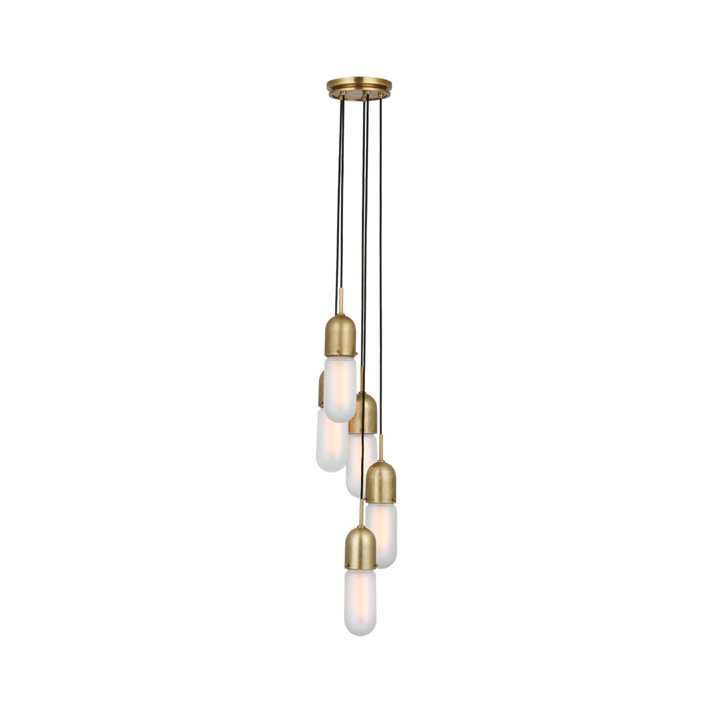 Junio Pendant Light in Hand-Rubbed Antique Brass/Frosted Glass (5-Light).