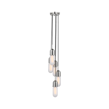 Junio Pendant Light in Polished Nickel/Frosted Glass (5-Light).