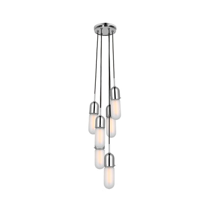 Junio Pendant Light in Polished Nickel/Frosted Glass (6-Light).