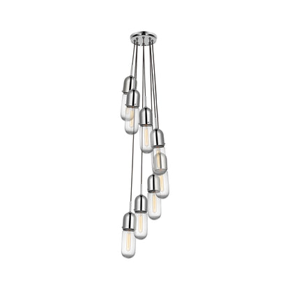 Junio Pendant Light in Polished Nickel/Clear Glass (8-Light).