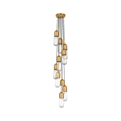 Junio Pendant Light in Hand-Rubbed Antique Brass/Clear Glass (10-Light).