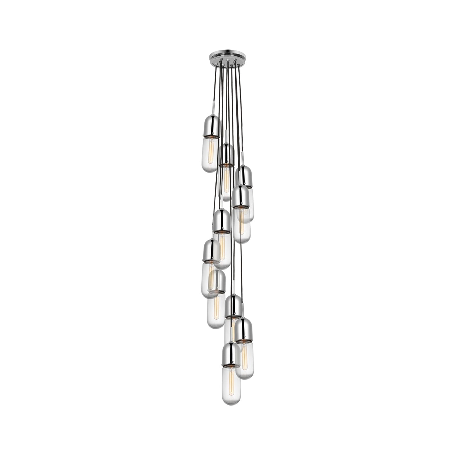 Junio Pendant Light in Polished Nickel/Clear Glass (10-Light).