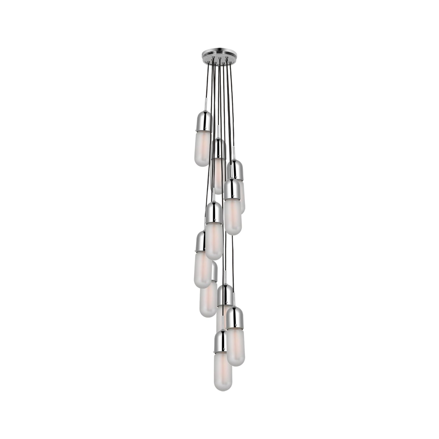 Junio Pendant Light in Polished Nickel/Frosted Glass (10-Light).