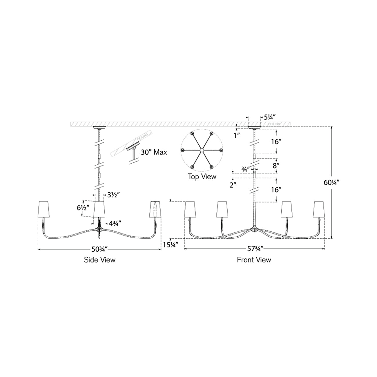Kairos Chandelier - line drawing.