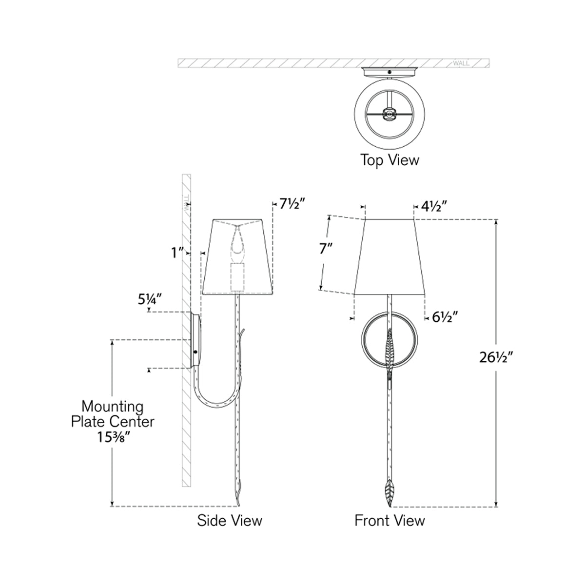 Kairos Tail Wall Light - line drawing.