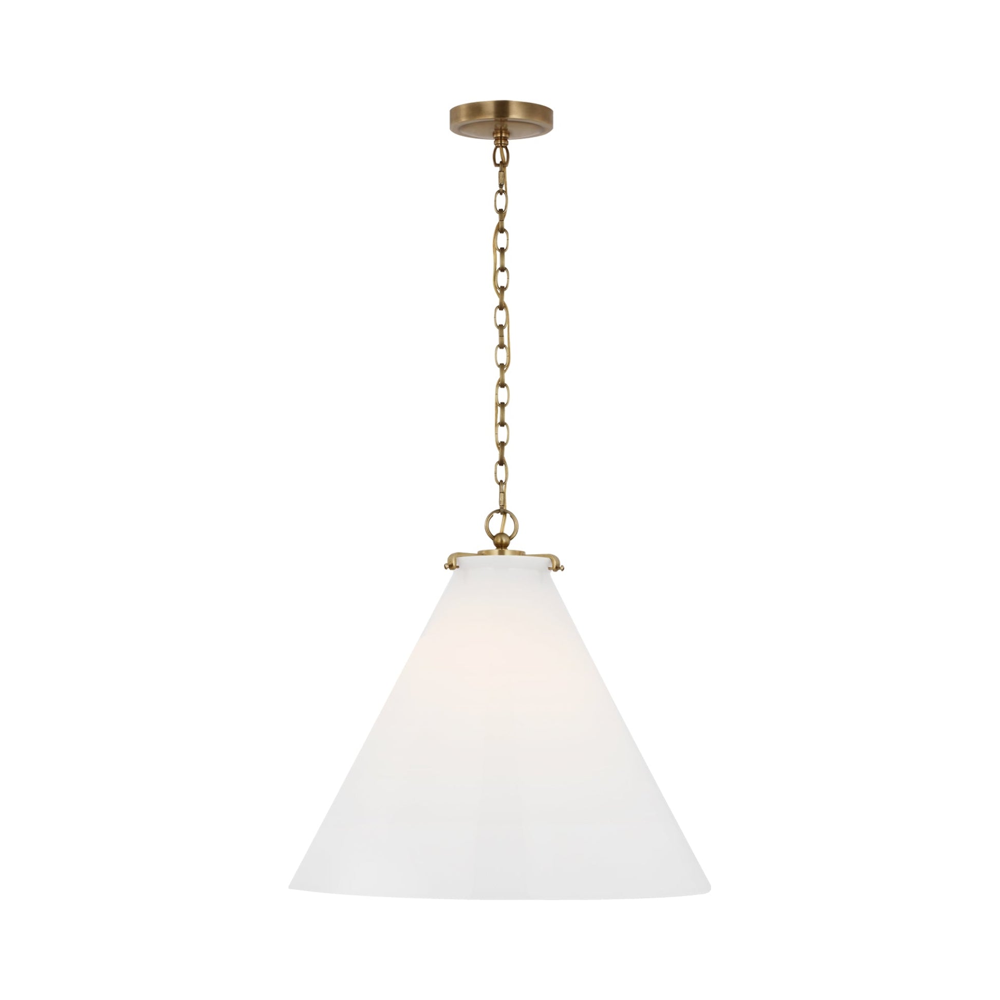Katie Conical Pendant Light in Hand-Rubbed Antique Brass (White Glass/Large).