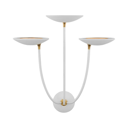 Keira LED Triple Wall Light in Matte White/Hand-Rubbed Antique Brass.