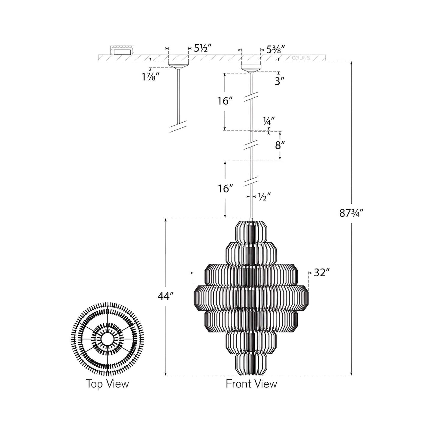 Killarney LED Layered Chandelier - line drawing.