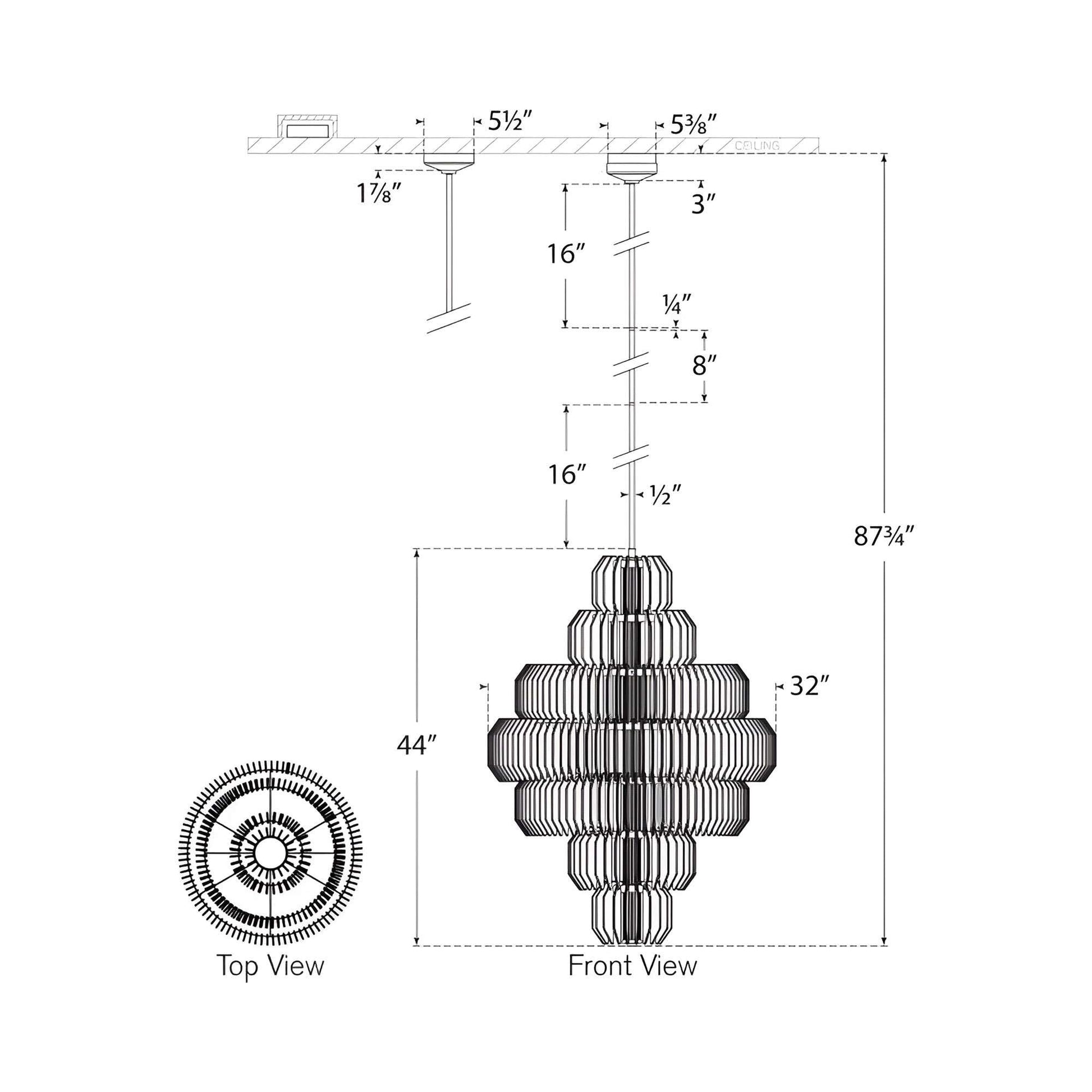 Killarney LED Layered Chandelier - line drawing.