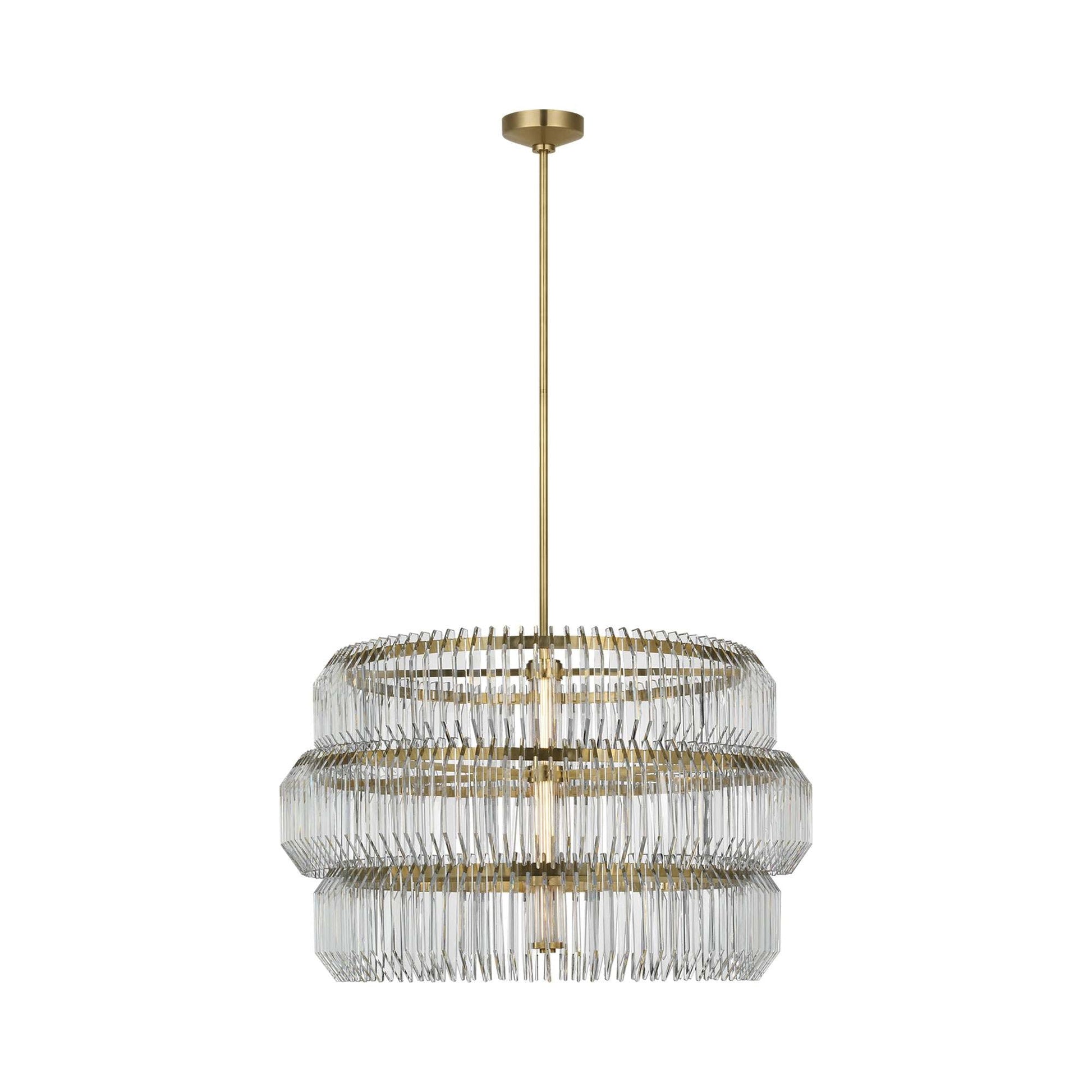 Killarney LED Layered Drum Chandelier in Natural Brass.