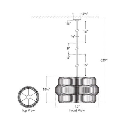 Killarney LED Layered Drum Chandelier - line drawing.