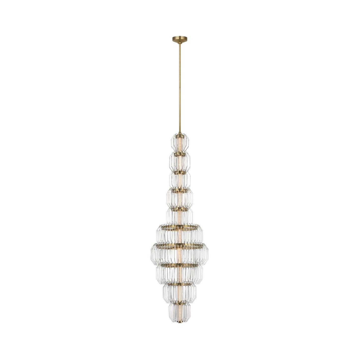 Killarney LED Layered Entry Chandelier in Natural Brass.