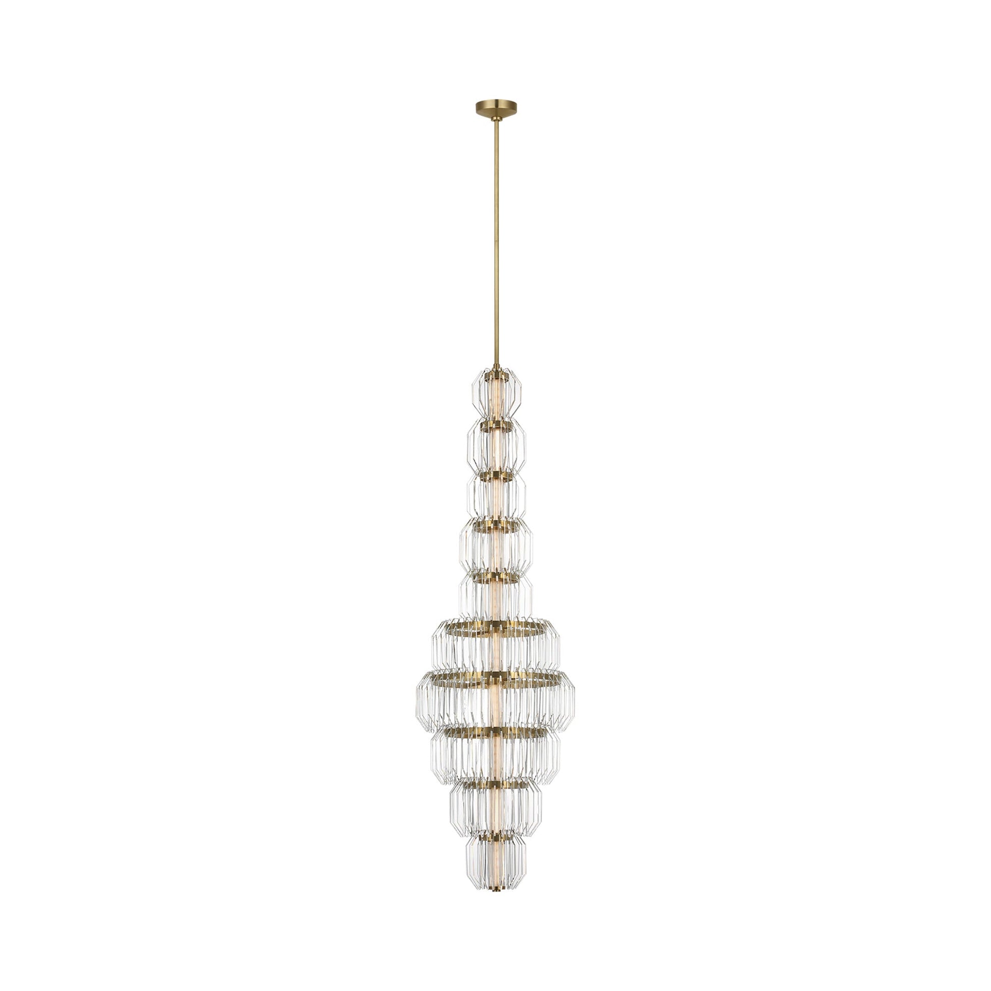 Killarney LED Layered Entry Chandelier in Natural Brass.