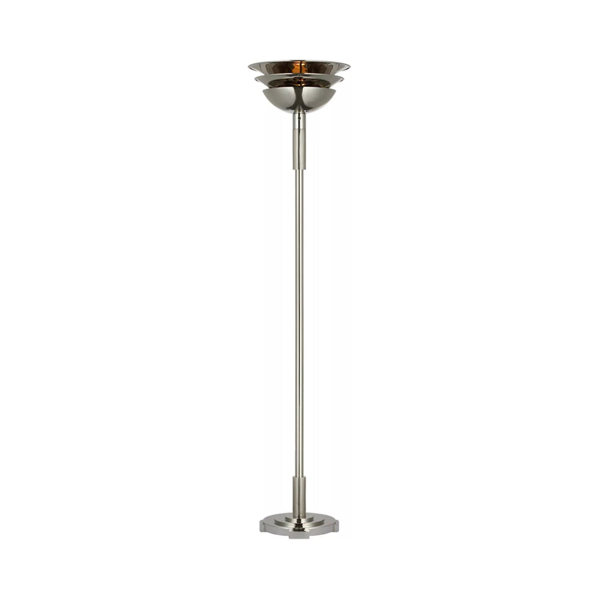 Langton Torchiere Floor Lamp in Polished Nickel.