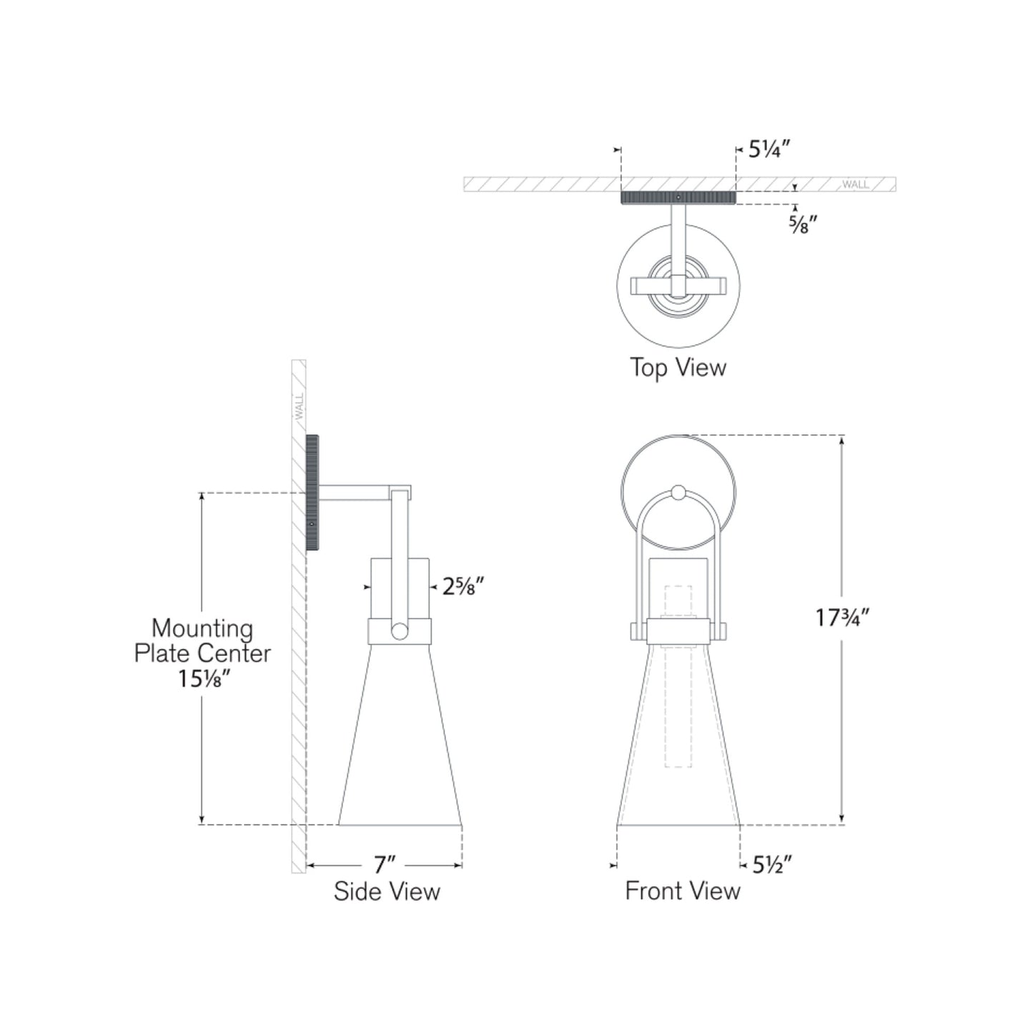 Larkin LED Conical Bracketed Wall Light - line drawing.