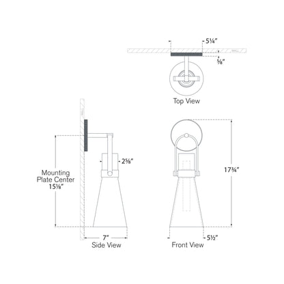 Larkin LED Conical Bracketed Wall Light - line drawing.