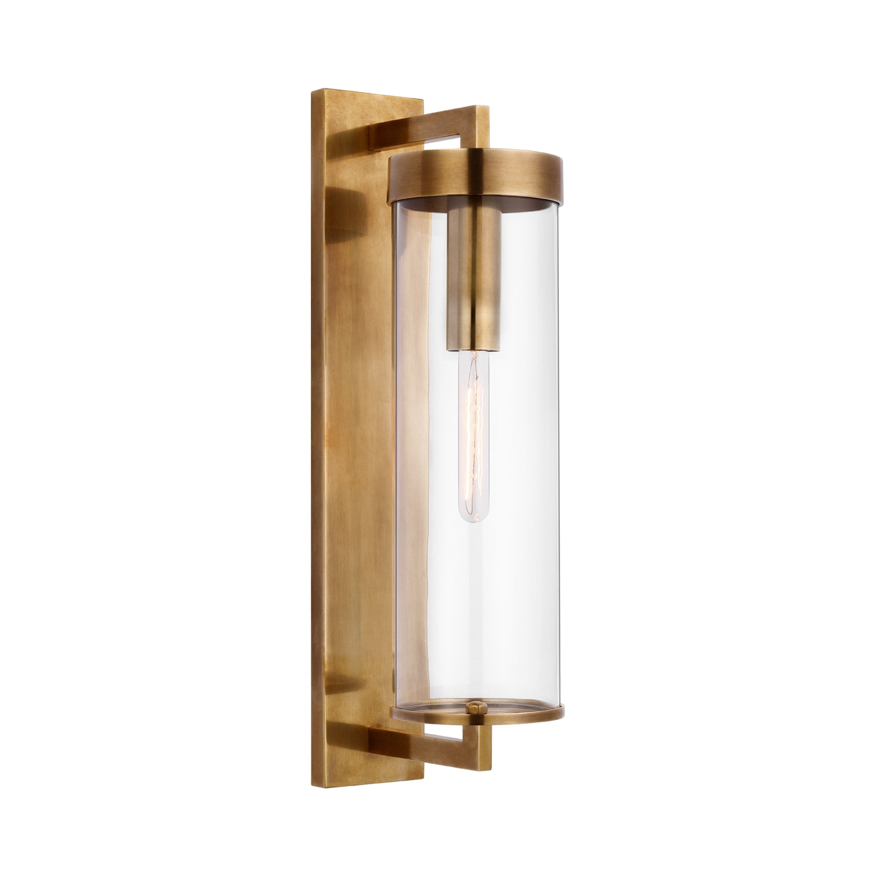 Liaison Bracketed Outdoor Wall Light in Antique-Burnished Brass (Clear Glass).