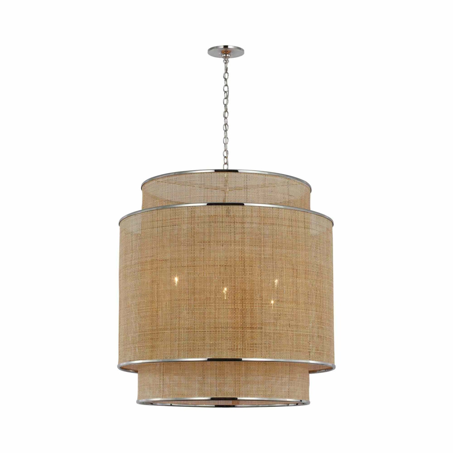 Linley Pendant Light in Polished Nickel/Natural Rattan Caning.