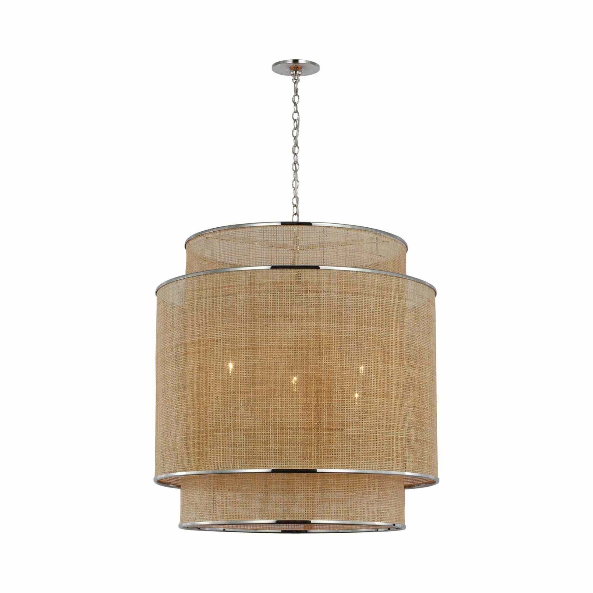 Linley Pendant Light in Polished Nickel/Natural Rattan Caning.