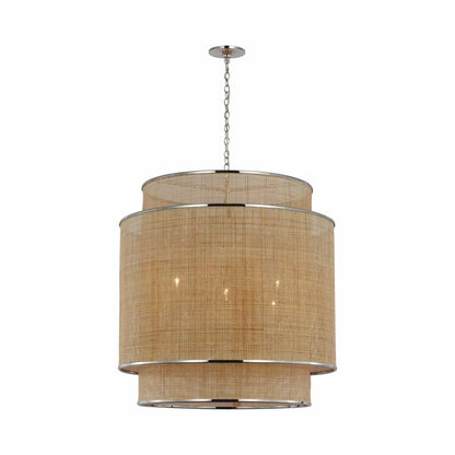 Linley Pendant Light in Polished Nickel/Natural Rattan Caning.