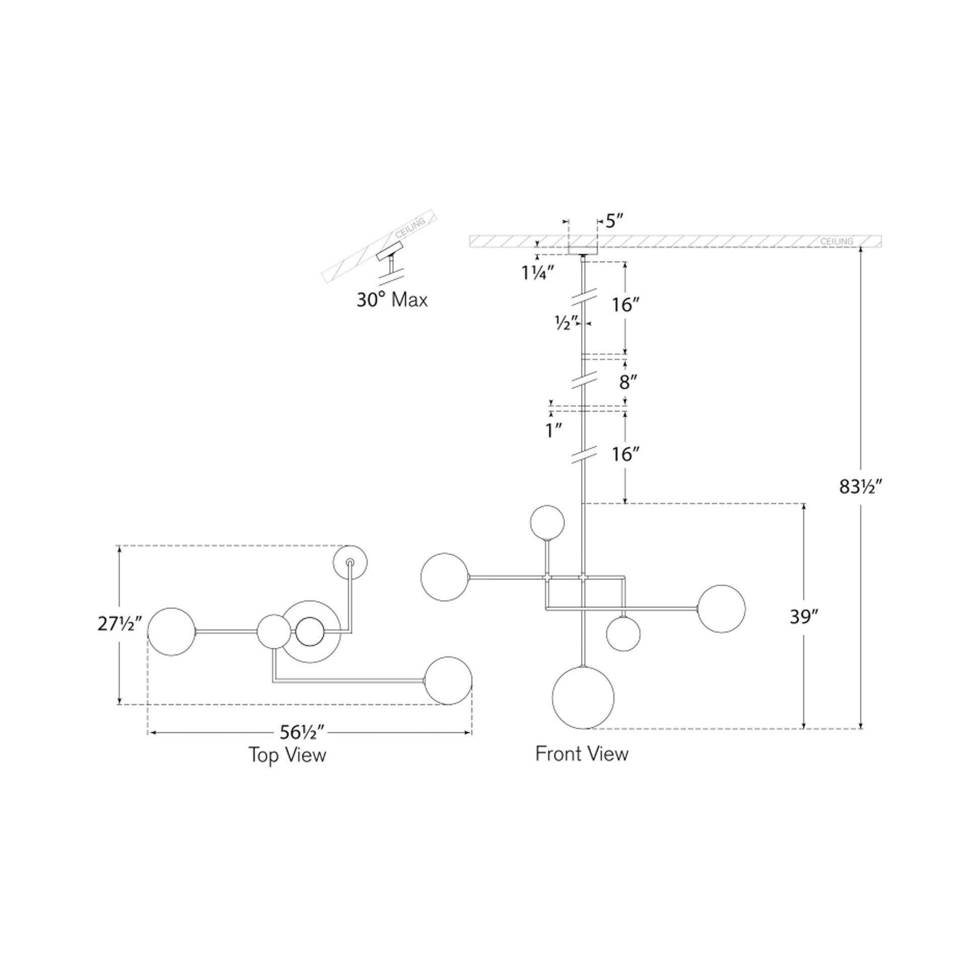 Linnea LED Chandelier - line drawing.