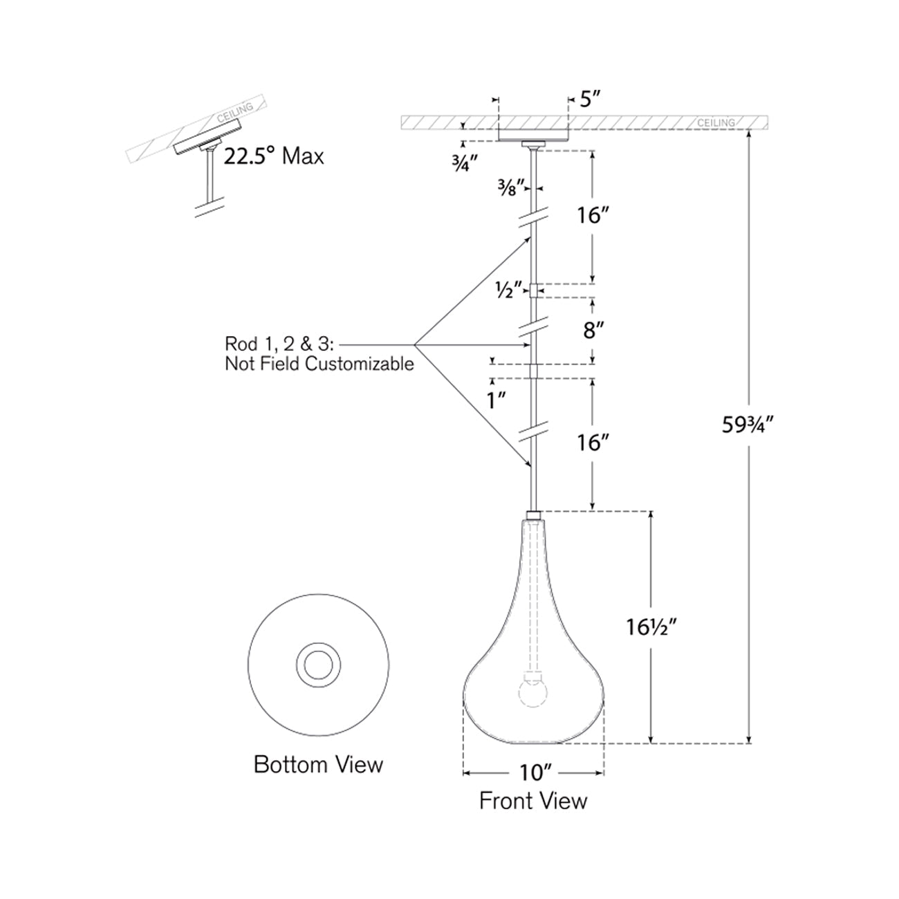 Lomme LED Pendant Light - line drawing.