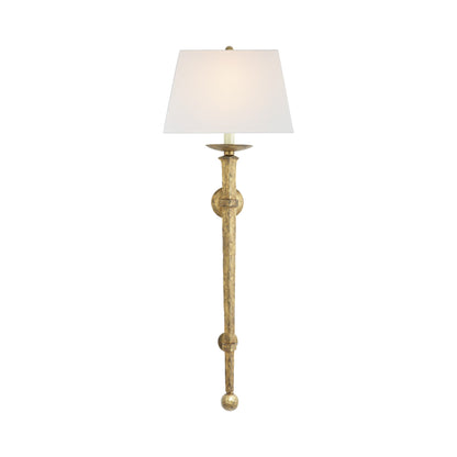 Long Iron Torch Wall Light in Gilded Iron (Linen).