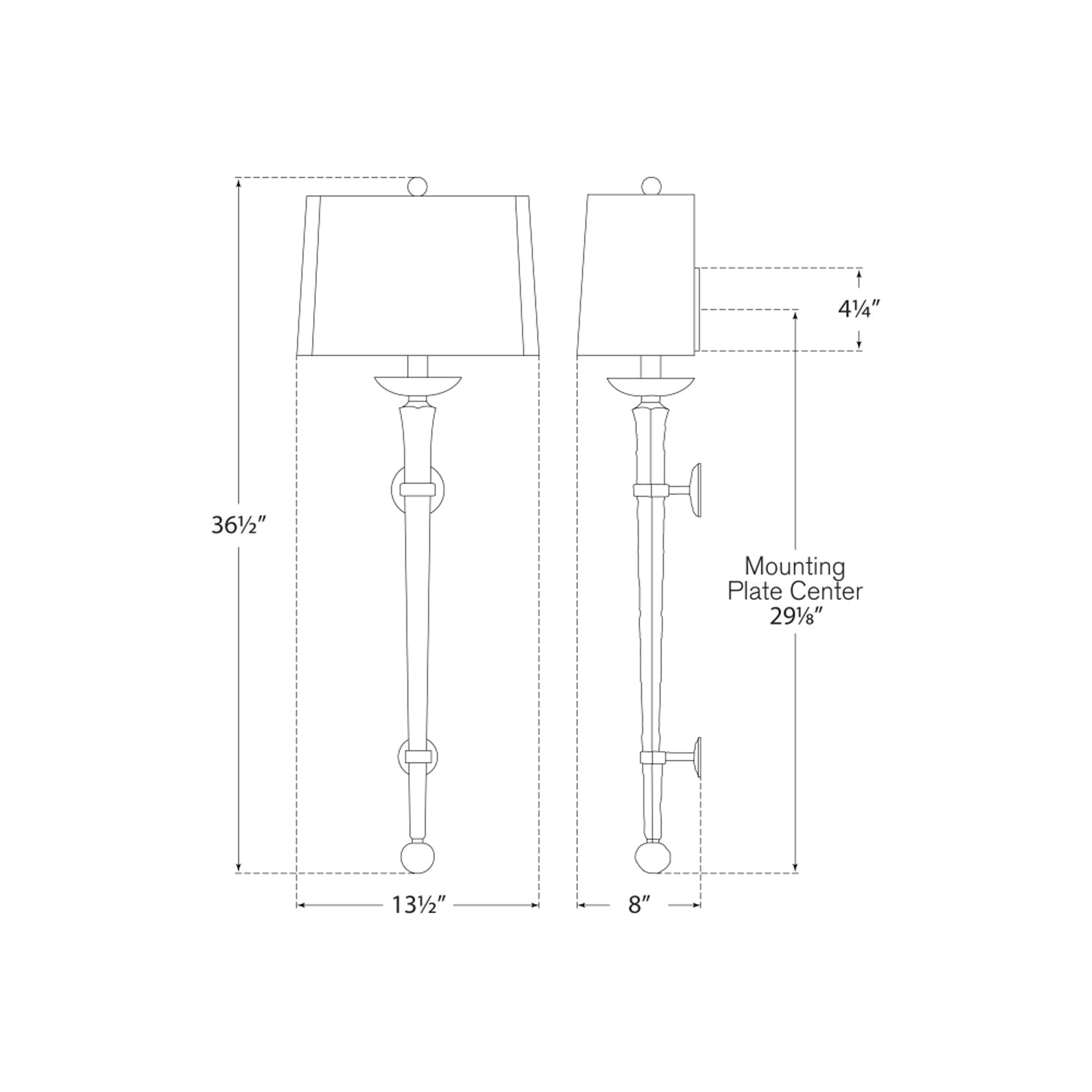 Long Iron Torch Wall Light - line drawing.