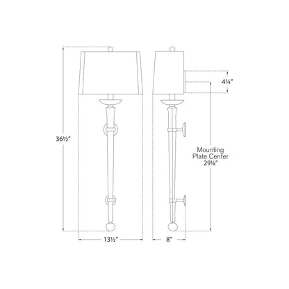 Long Iron Torch Wall Light - line drawing.