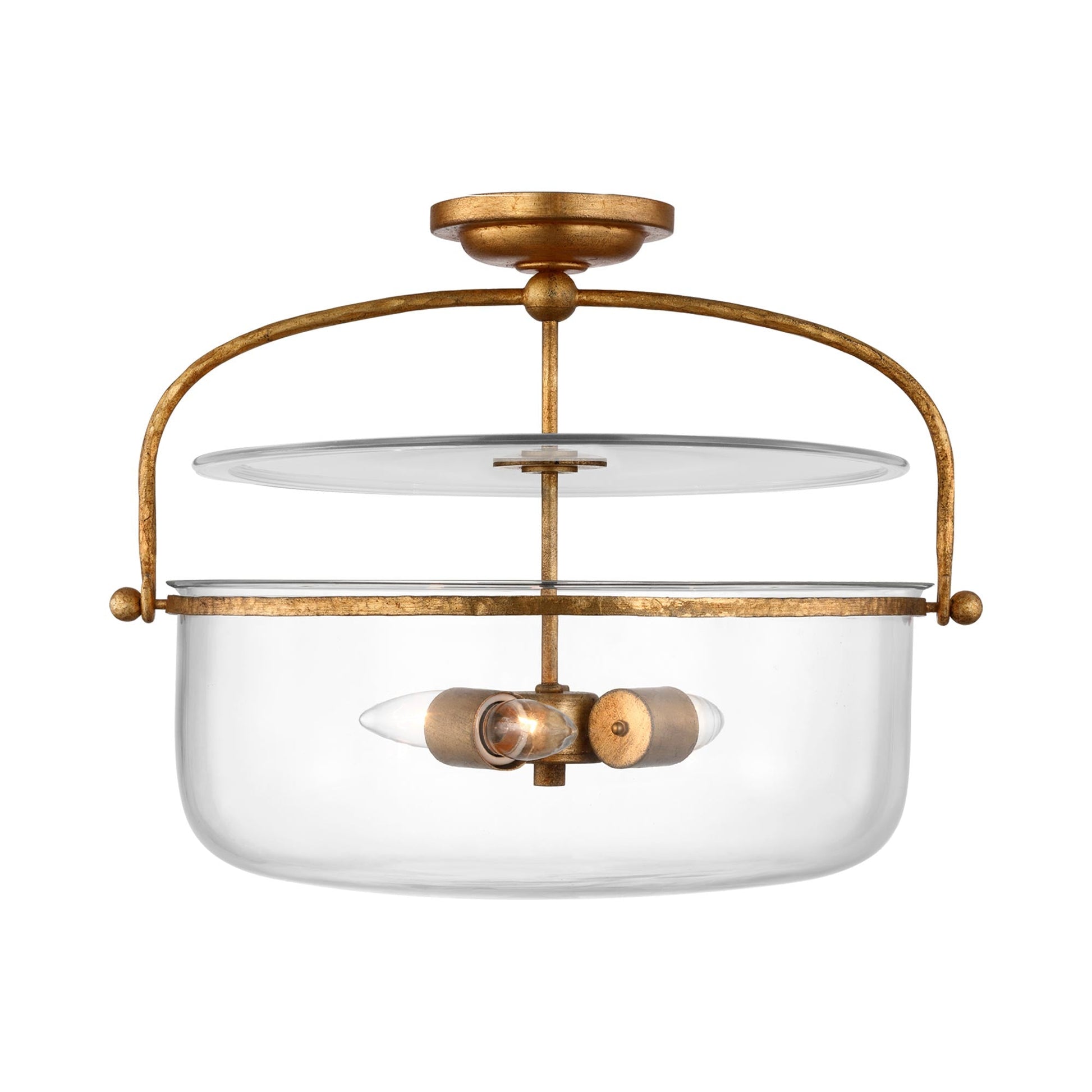 Lorford Semi Flush Mount Ceiling Light in Gilded Iron/Clear Glass (Small).