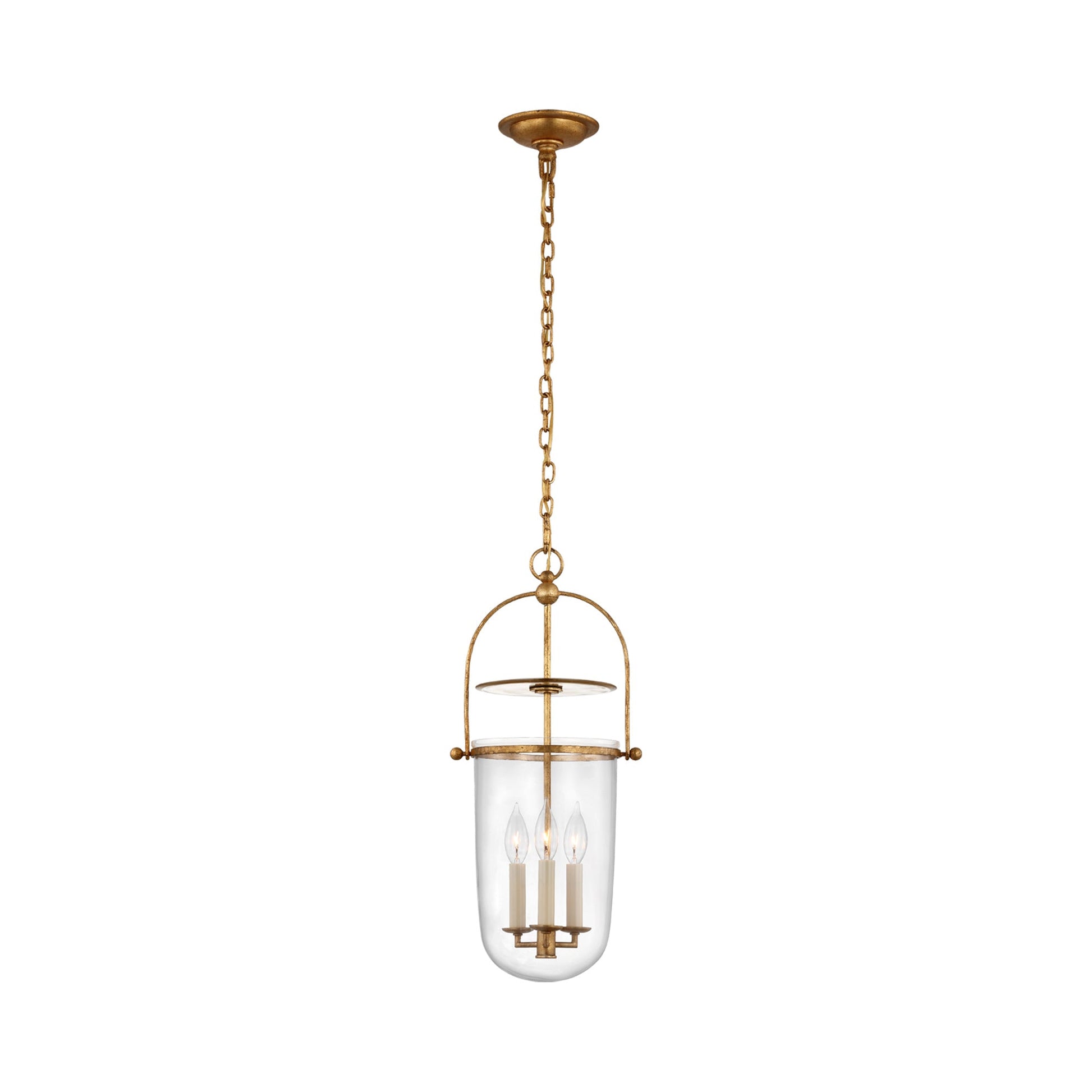 Lorford Smoke Bell Pendant Light in Gilded Iron/Clear Glass (Tall).