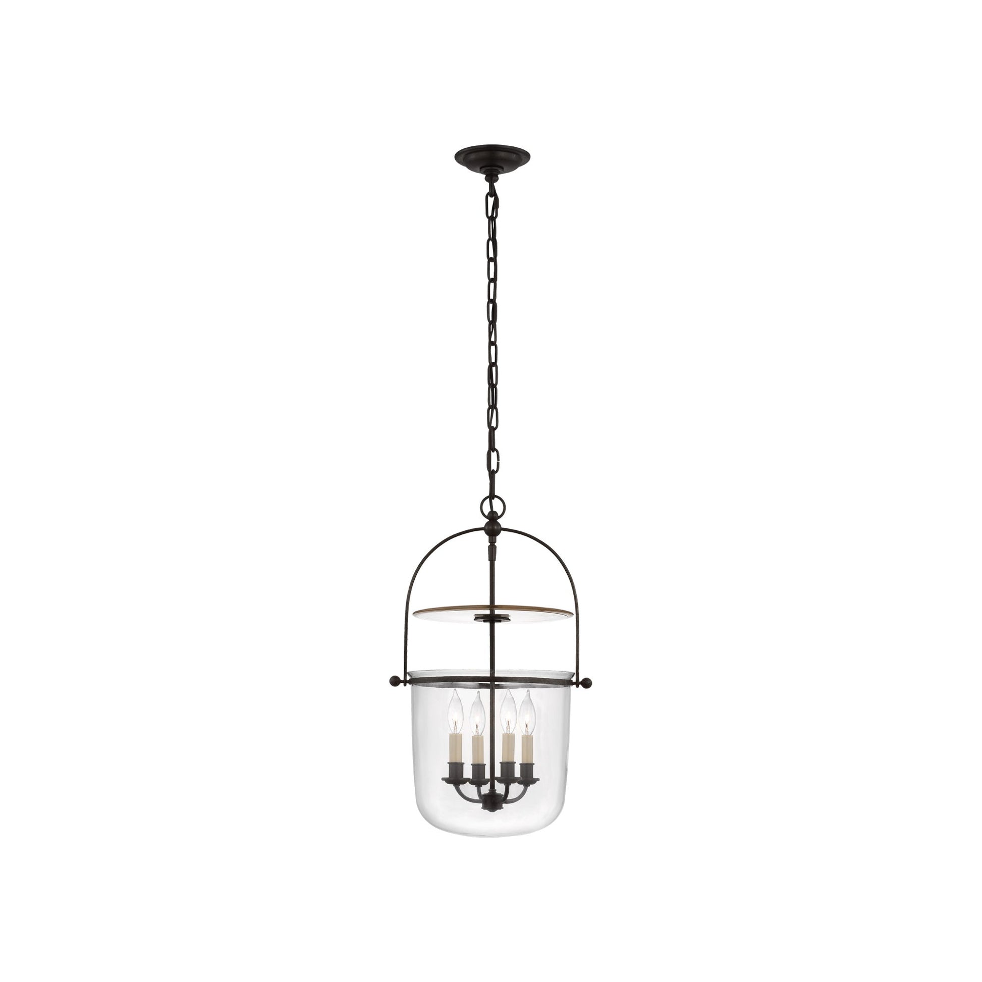 Lorford Smoke Bell Pendant Light in Aged Iron/Clear Glass (Small).