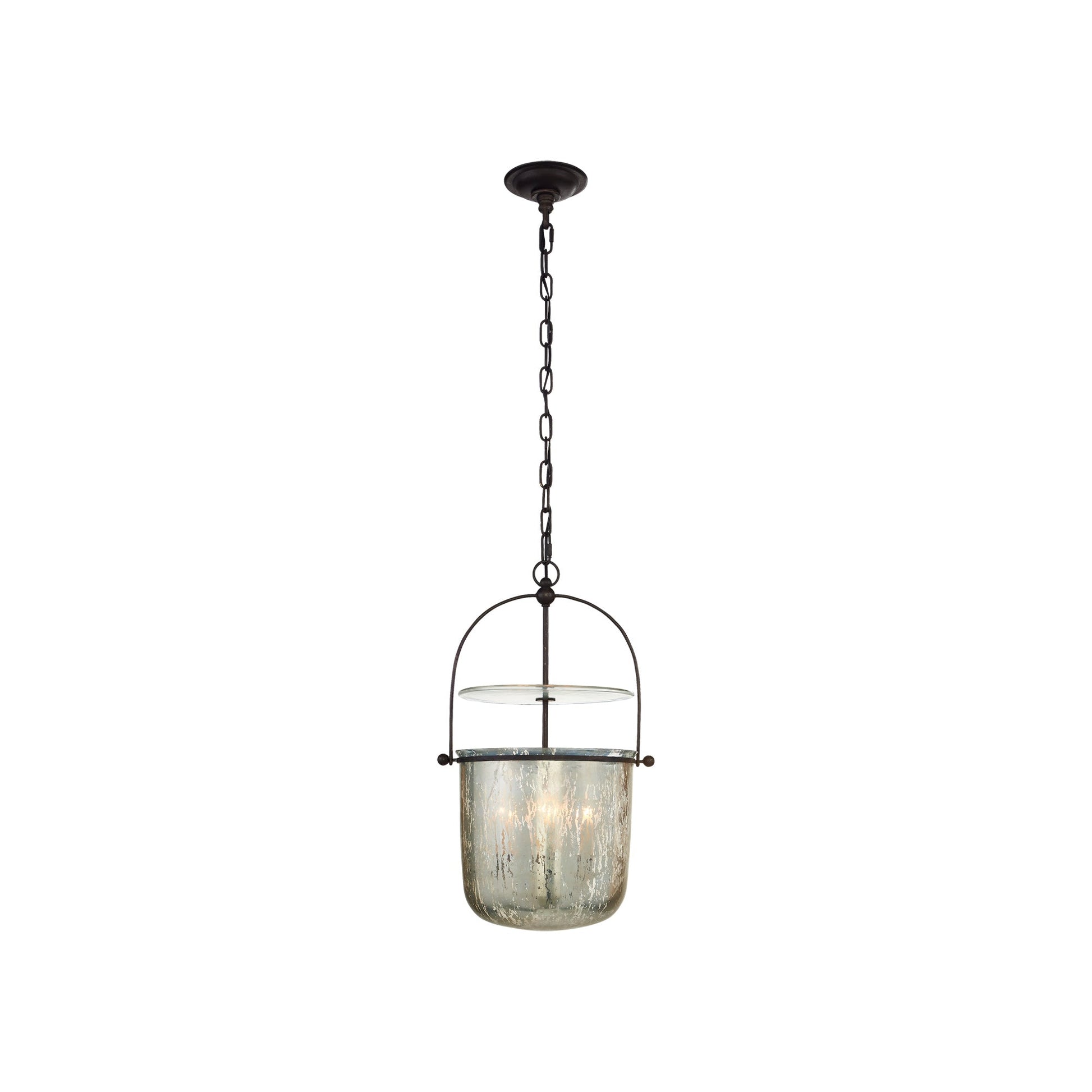 Lorford Smoke Bell Pendant Light in Aged Iron/Mercury Glass (Small).