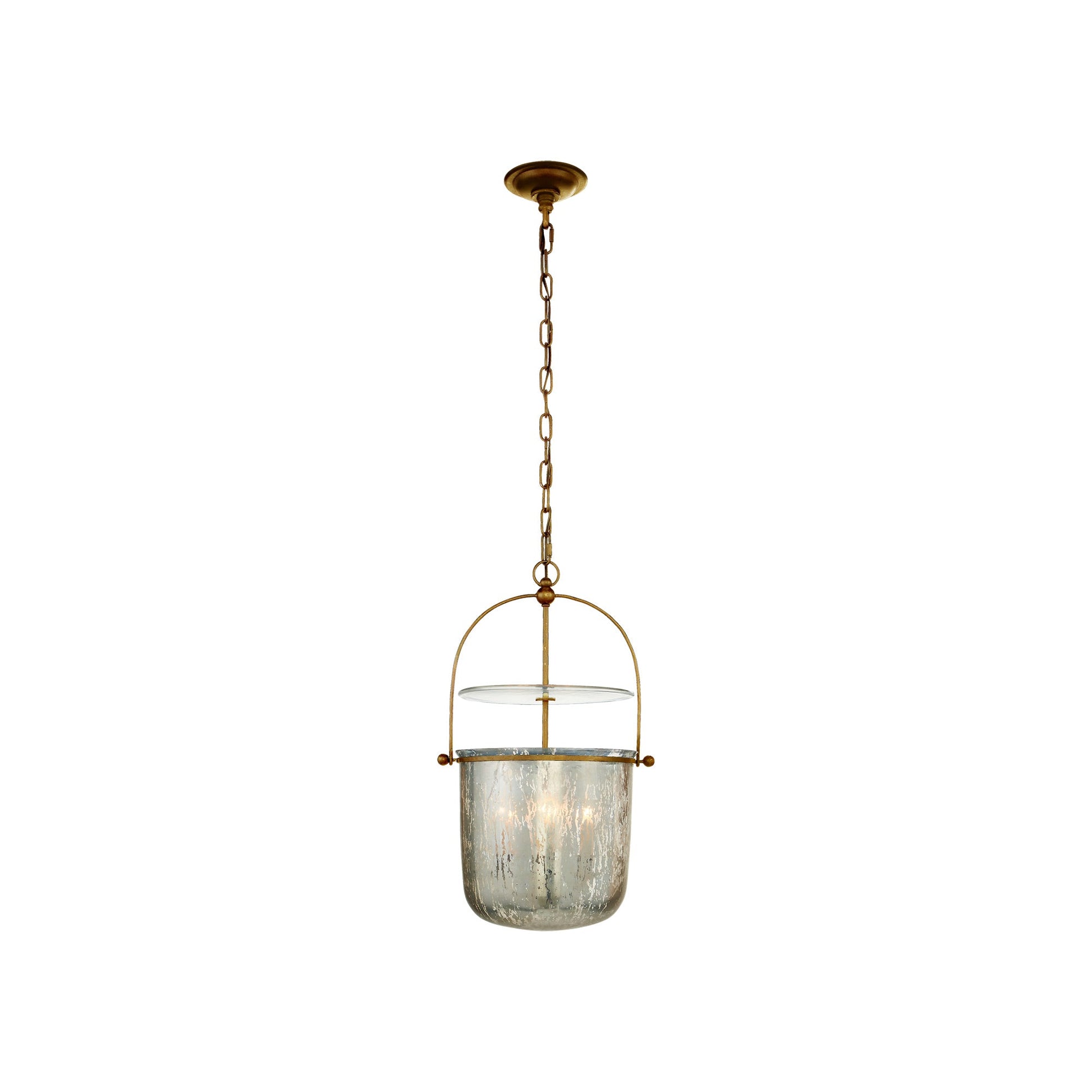 Lorford Smoke Bell Pendant Light in Gilded Iron/Mercury Glass (Small).