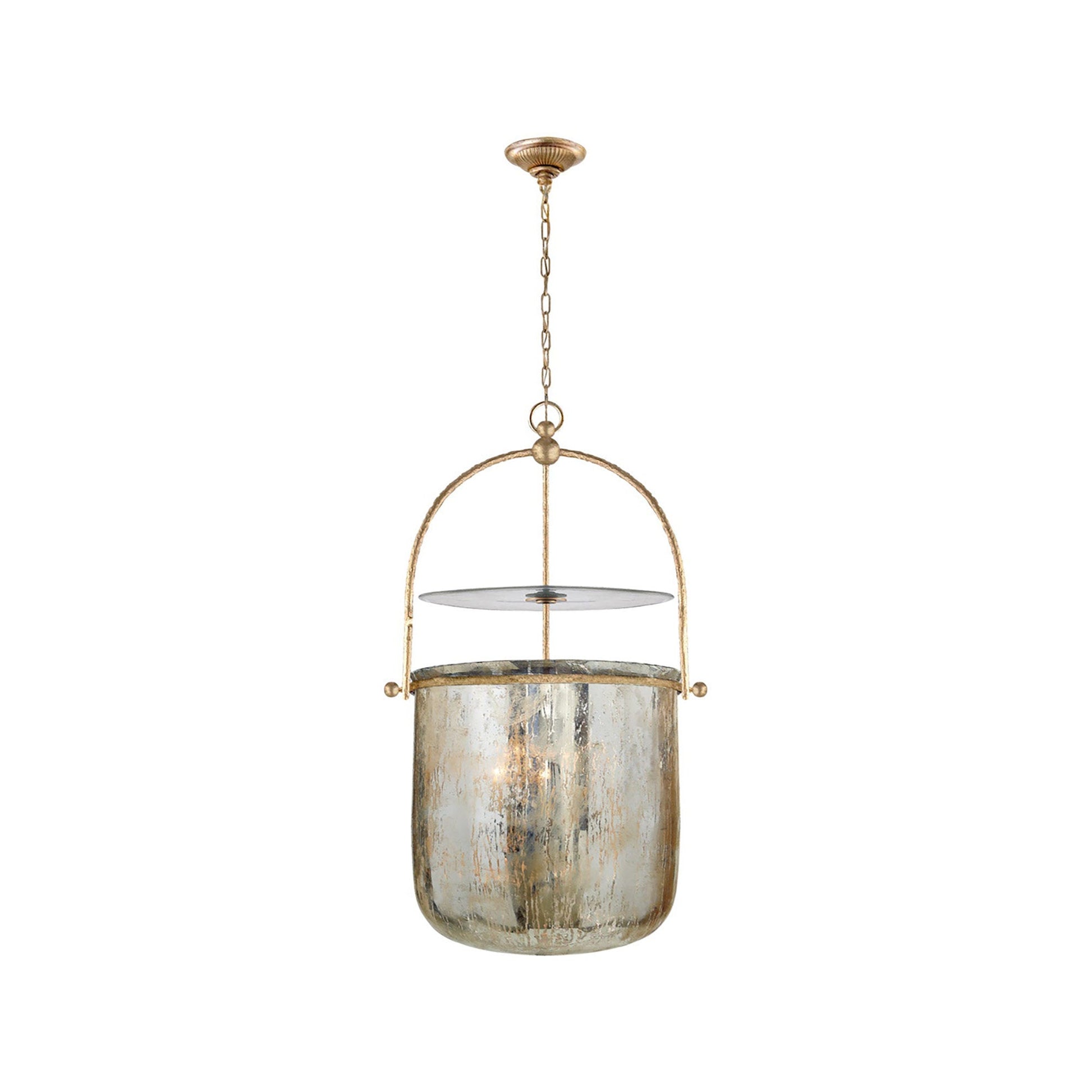 Lorford Smoke Bell Pendant Light in Gilded Iron/Mercury Glass (Medium).